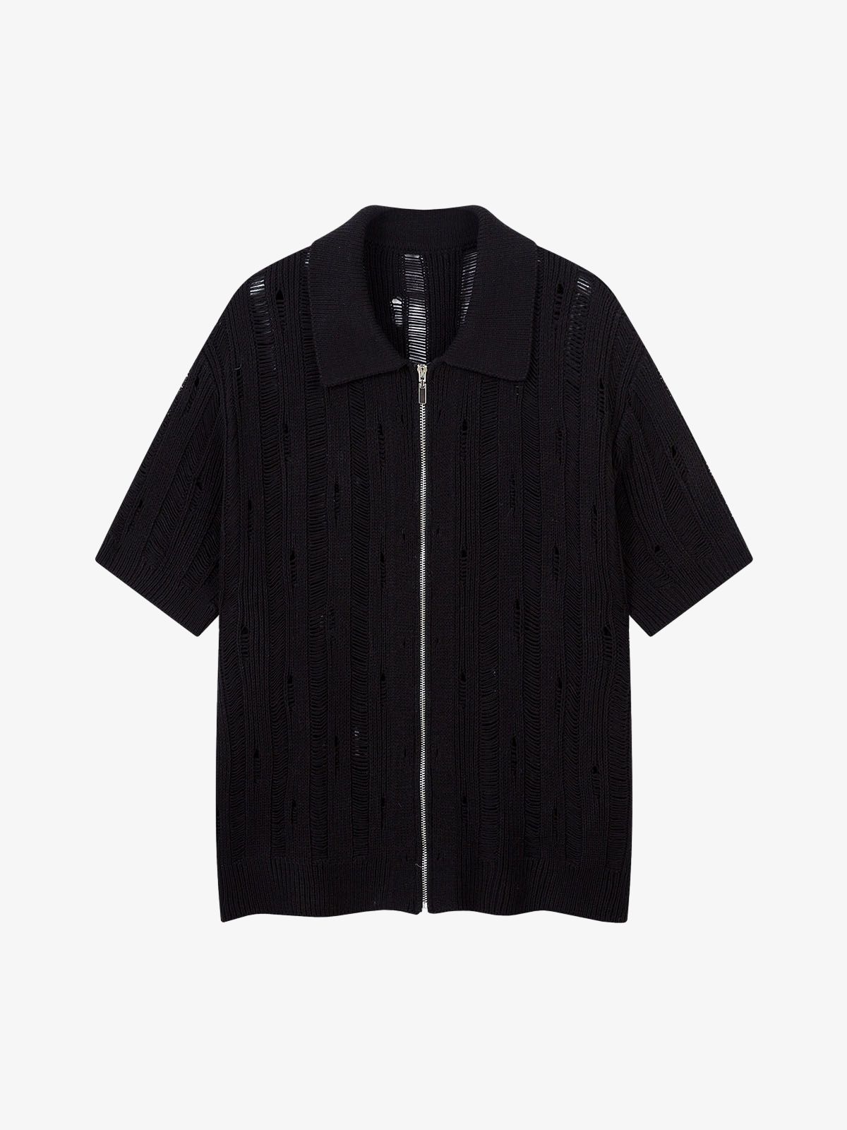 Cleanfit Black Knit Zip-Up Short-Sleeve Shirt