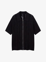 Cleanfit Black Knit Zip-Up Short-Sleeve Shirt