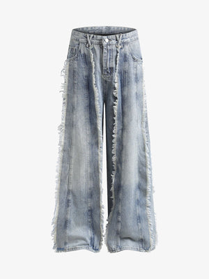 Light Wash Wide Leg Fringe Jeans – flat front | XoKool