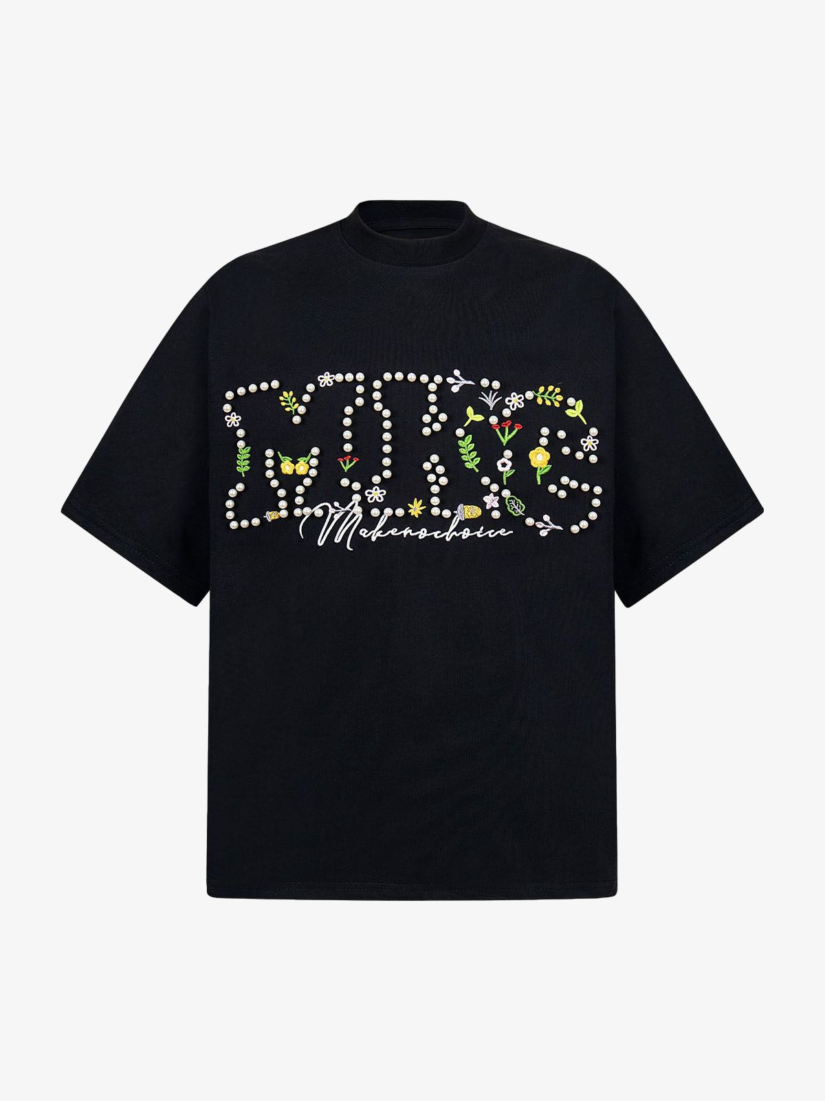 Oversized Embroidered Floral Letter T-Shirt