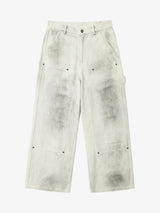 Washed Tie-Dyed  White Work Pants