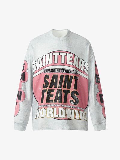 Speckled Oversized Long Sleeve T-Shirt with Circle Emblem
