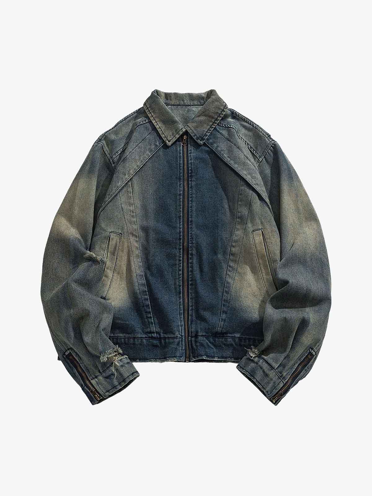 High Street Hip-hop Distressed Washed Denim Jacket