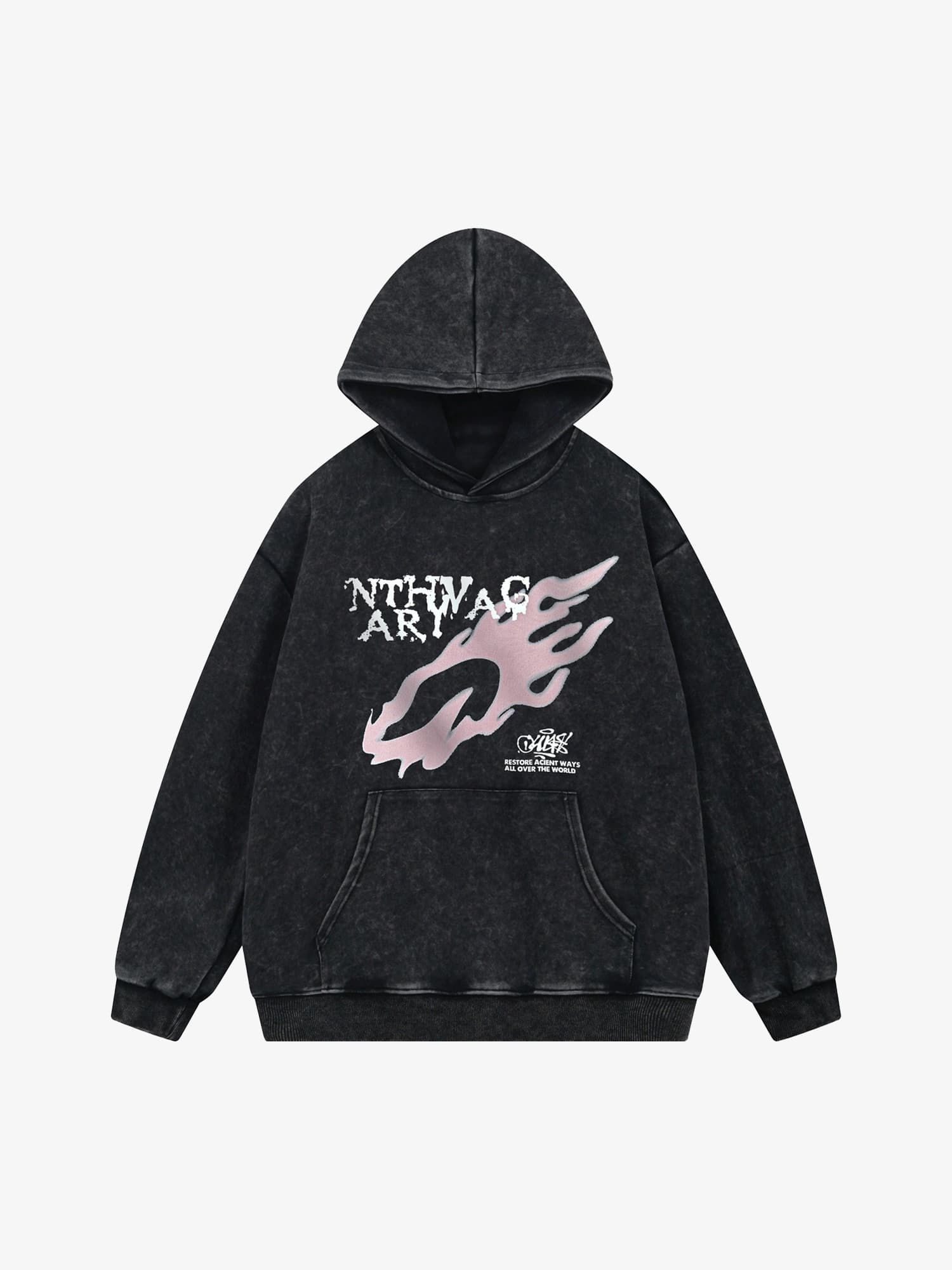 Washed Flame Printed Hooded Fleece Sweatshirt