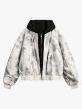 Patchwork Faux Two-Piece Gradient Hooded Bomber Jacket