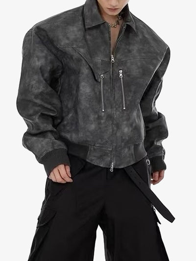 Distressed Faux Leather Moto Jacket