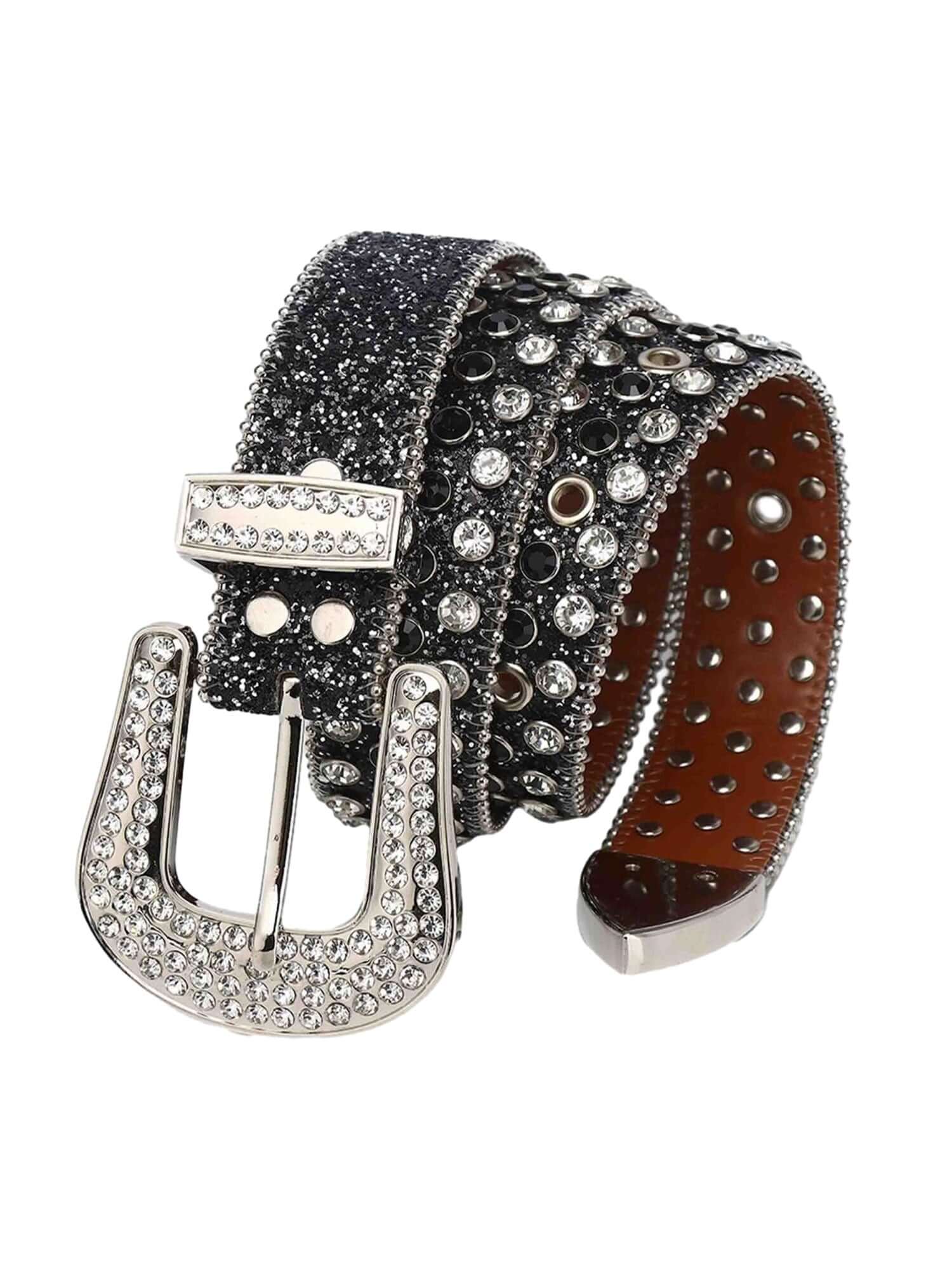 Studded Rhinestone Hip Hop Belt Leather Glam Style - 19602