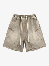 VINTAGE WASH DECONSTRUCTED DRAWSTRING DENIM SHORTS