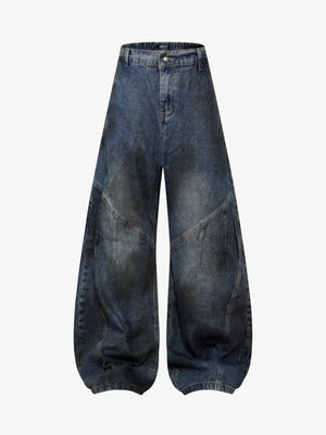 Baggy Barrel Jeans in Dirty Dye Wash – Dark Blue, front view | XoKool