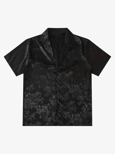 Schwarzes Kurzarmhemd mit Floral Jacquard