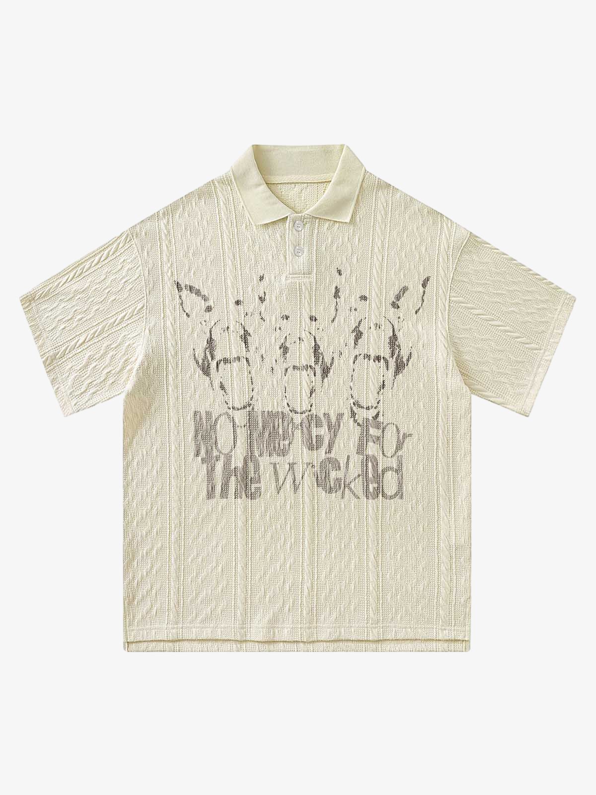 Vintage Print Lapel Short Sleeve Polo Shirt