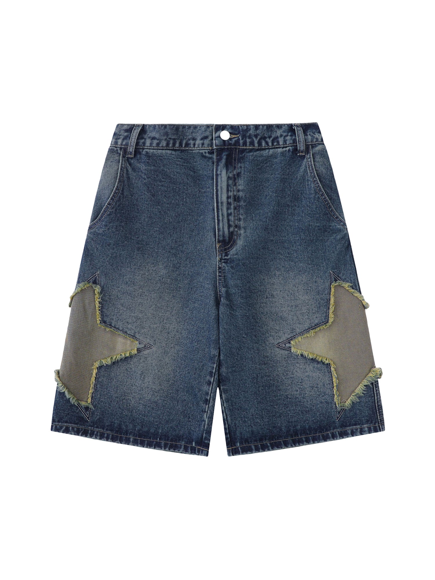 Star Patchwork Denim Shorts Streetwear Style - 10004
