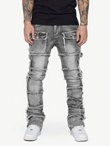 Stretch Patch Layered Bootcut Stacked Jeans