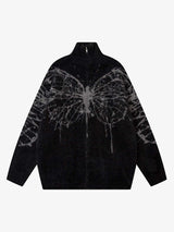 Butterfly Jacquard  Knit Mock Neck Sweater