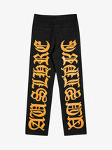 Burning Text Embroidered Letters Jeans