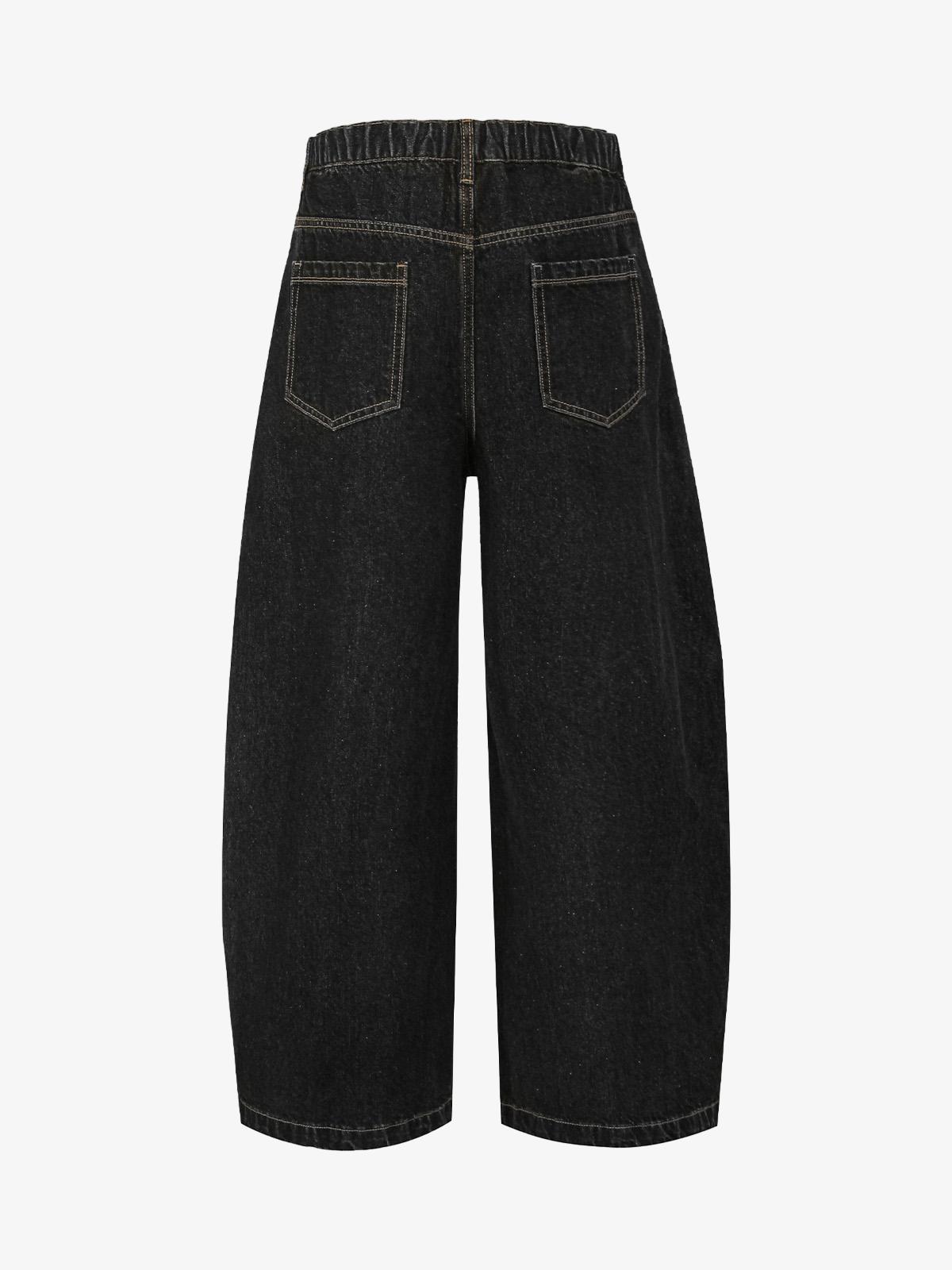 Patchwork Plaid Pleated Baggy Barrel Jeans