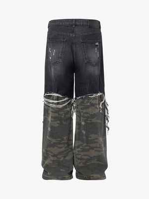 Schwarze Camouflage Jeans mit Rissen an den Knien – Rückseite flach | XoKool