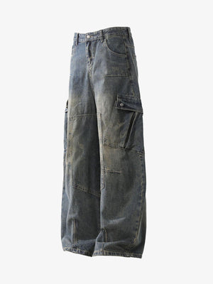 Barrel Cargo Jeans in dunkler Vintage-Waschung – Seitenansicht flach | XoKool
