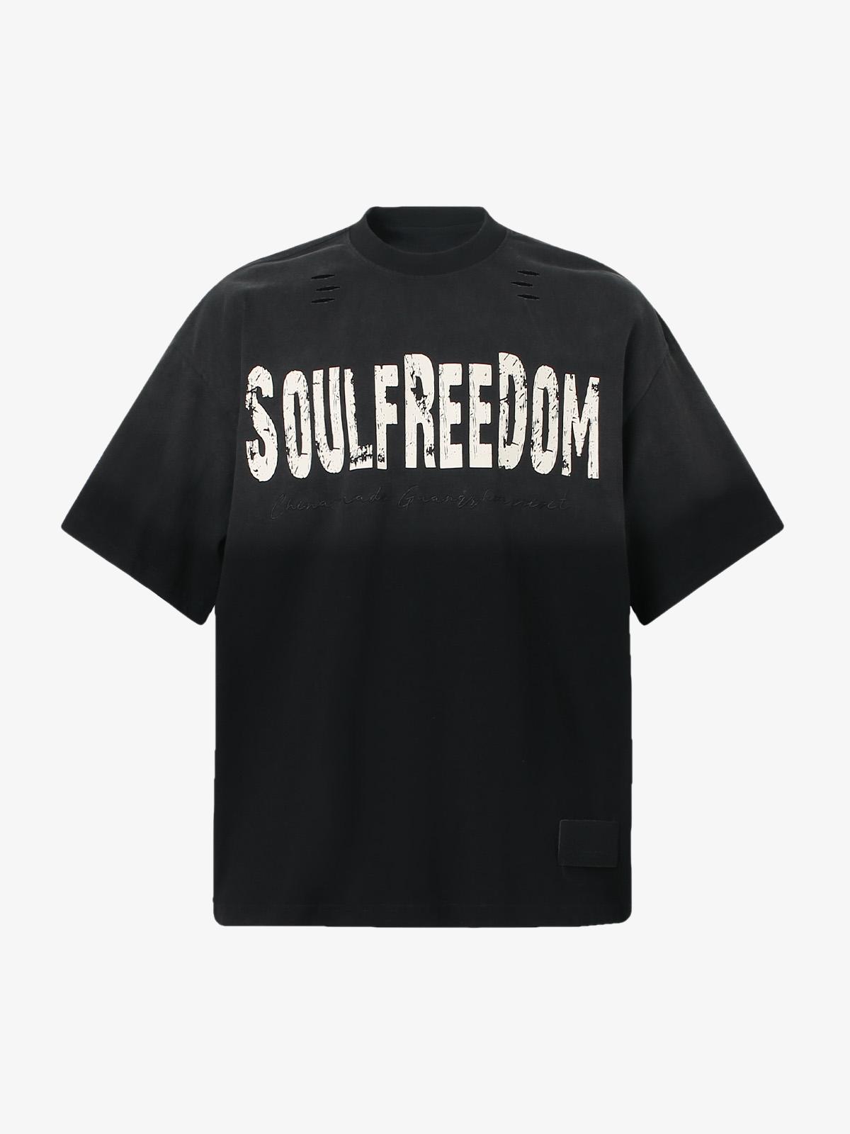 Distressed Gradient Letter Print Crew Neck T-shirt