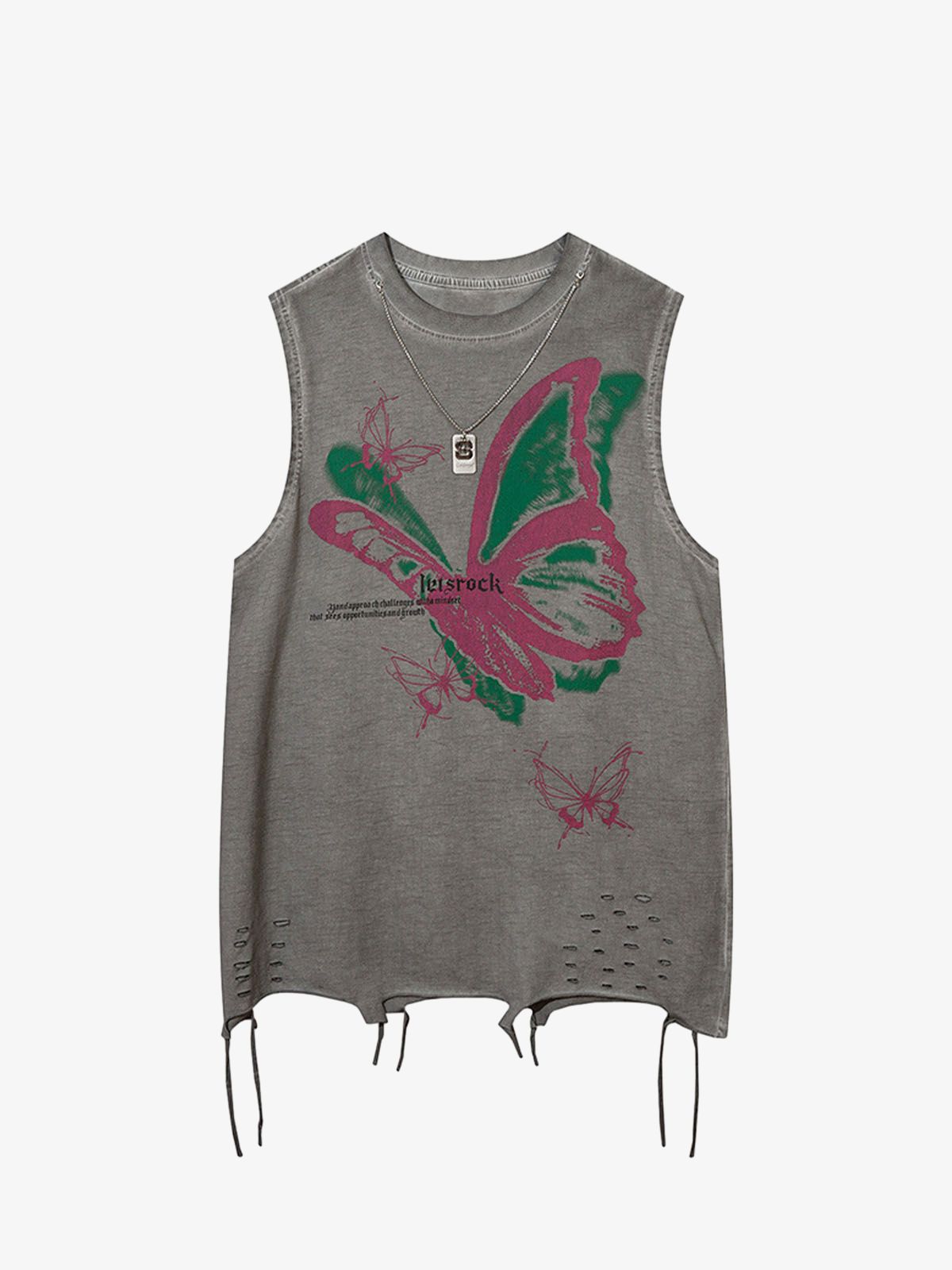 Raw Edge Butterfly Print Vest - Gray