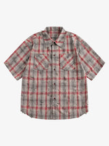 Distressed Patch Plaid Short-Sleeve Shirt
