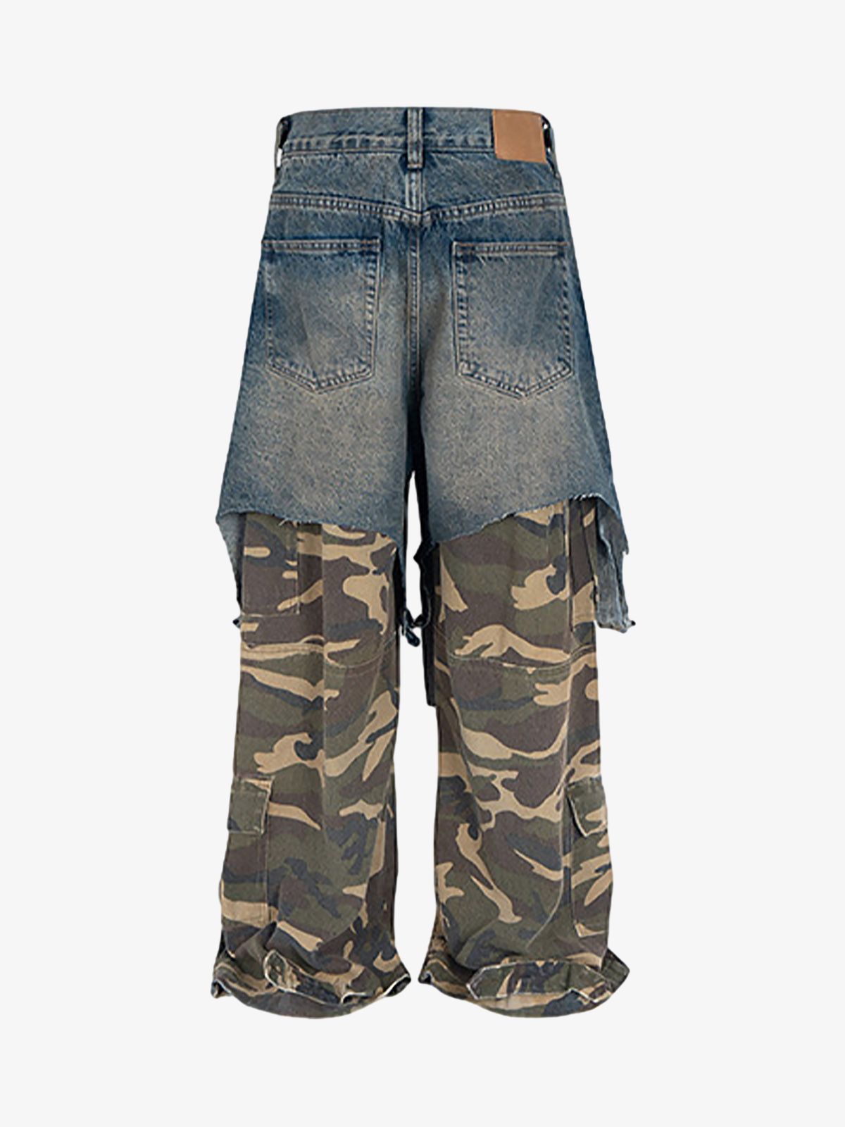 Retro Stitching Faux Two-Piece Camouflage Jeans