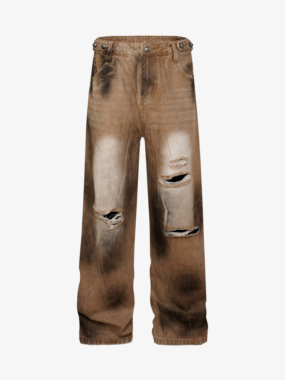 Street Ripped Dirty Dye Jeans - Earth Yellow