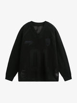 Vintage Ripped Long Sleeve Knitted Jersey V-Neck Sweater