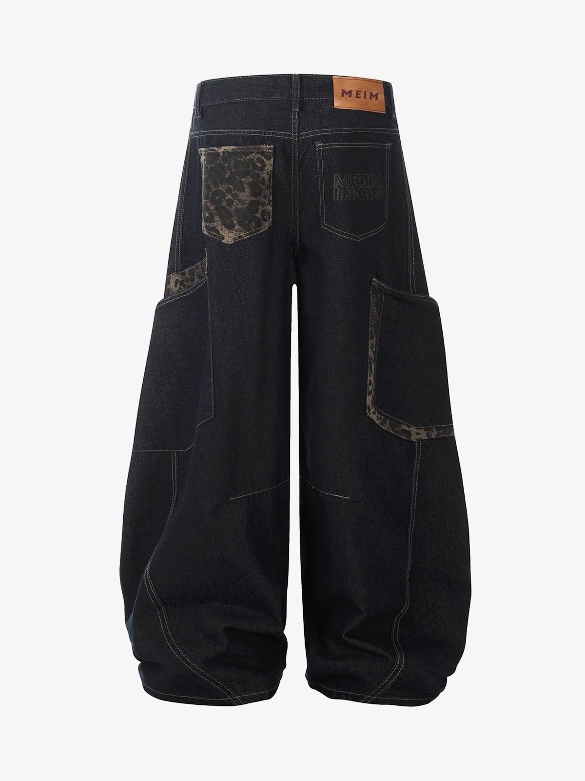 Deconstructed Cheetah Print Baggy Barrel Jeans