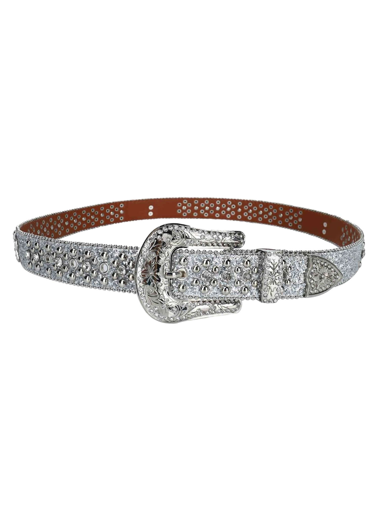 Studded Rhinestone Belt Genuine Leather Glam Style- 19603