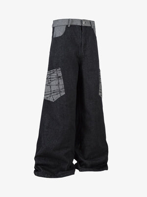 Black Wide Leg Jeans with Barbed Wire Pockets – side view | XoKool