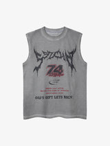Retro Washed Letter Print Vest