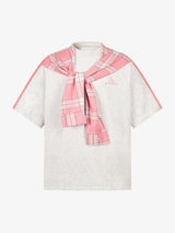Plaid Patch Knotted Scarf T-Shirt