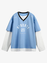 Faux Two-Piece Jersey Print Long Sleeve T-shirt