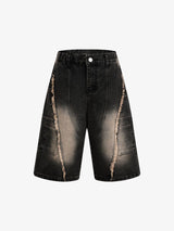 Washed Distressed Raw Edge Denim Jorts