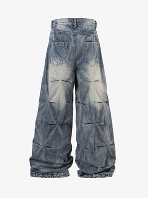 Super Baggy Stacked Jeans with Pleat Tucks – back flat | XoKool