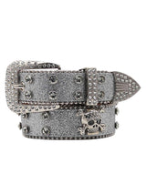 Rhinestone Skull Belt Genuine Leather Edgy Glam Style - 19601