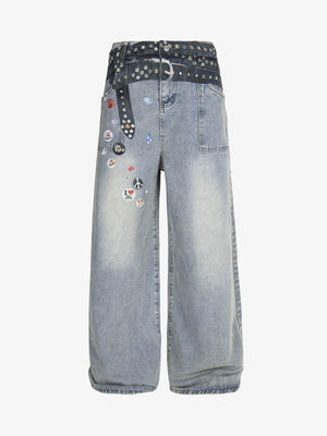 Printed belt jeans – Light Blue, front | XoKool