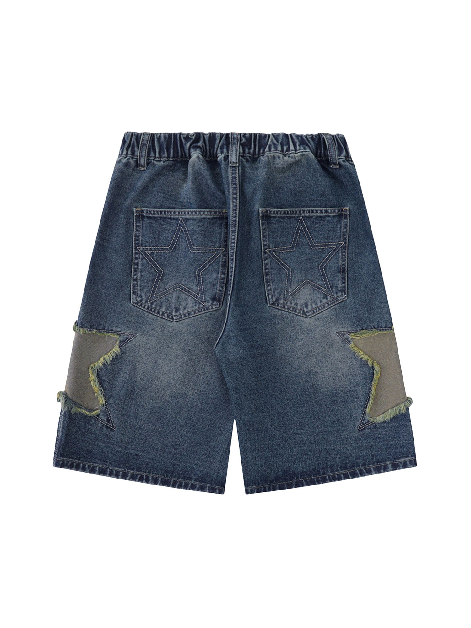 Star Patchwork Denim Shorts Streetwear Style - 10004