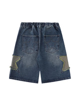 Star Patchwork Denim Shorts Streetwear Style - 10004