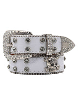 Rhinestone Skull Belt Genuine Leather Edgy Glam Style - 19601