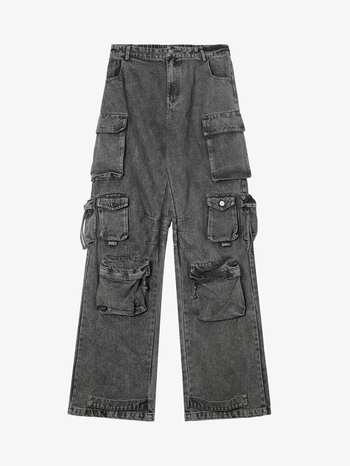 Street Stitching Multi-Pocket Workwear Washed Jeans