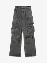 Street Stitching Multi-Pocket Workwear Washed Jeans