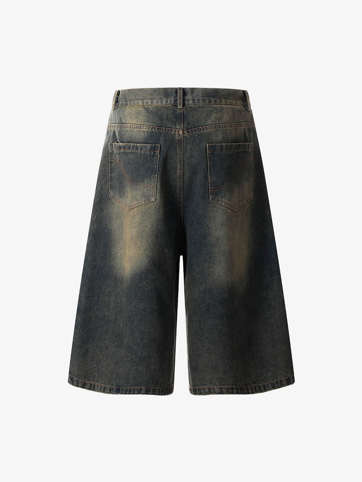 Jorts baggy azul oscuro con efecto lavado vintage – vista trasera plana | XoKool
