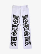 Burning Text Embroidered Letters Jeans