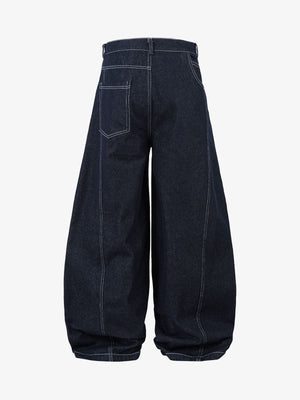 Dark Indigo Barrel Jeans mit Kontrastnähten – Rückansicht | XoKool