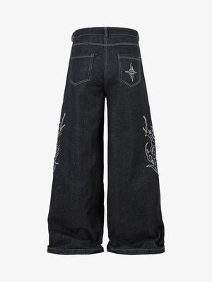 Black Baggy Jeans with Flame Embroidery – back | XoKool