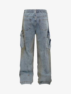 Dirty Wash Cargo Jeans mit Biesennähten – Blau, Rückseite flach | XoKool