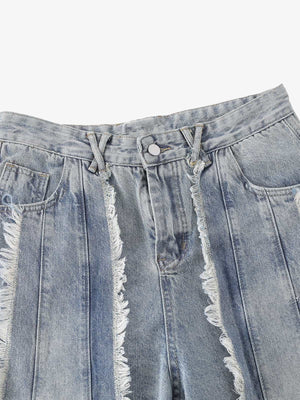 Light Wash Wide Leg Fringe Jeans – front waist close-up | XoKool