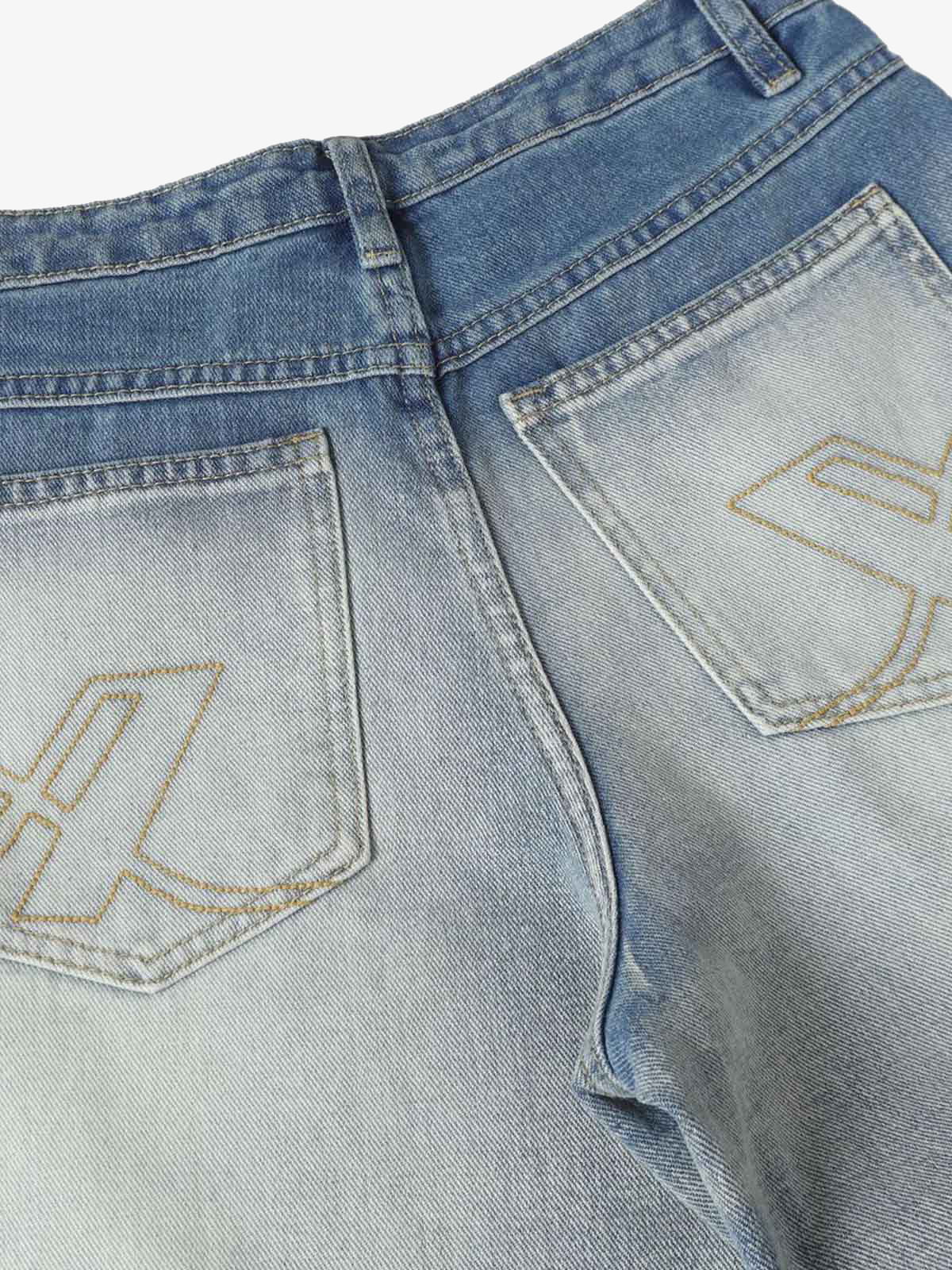 Light Wash Wide Leg Jeans with Whiskering – back pocket stitching close-up | XoKool